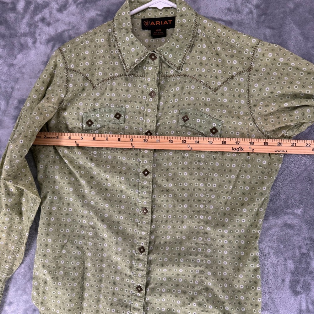 Ariat‎ Womens Long Sleeve Western Shirt Green PEARL snap  Size M Medium - Picture 5 of 12